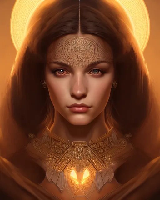 Image similar to symmetry portrait of brunette princess, glam, deco, glowing skin, intricate, elegant, highly detailed, digital painting, artstation, concept art, smooth, sharp focus, illustration, art by artgerm and greg rutkowski and fra angelico and unreal engine 5