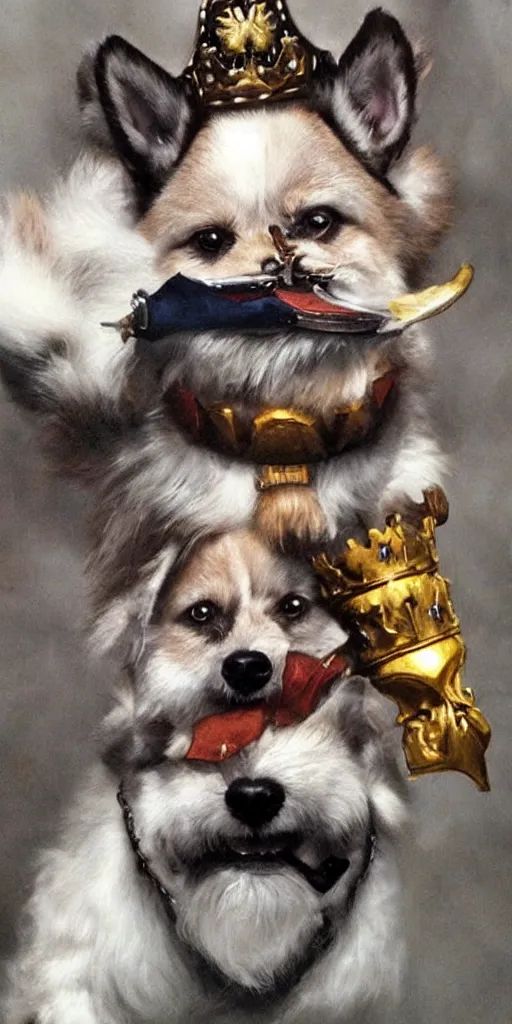 Image similar to a proud corki reigns as king, hyperrealistic