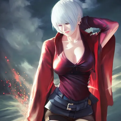 Image similar to beautiful anime art of Mary from devil may cry by WLOP, rossdraws, Logan Cure, Mingchen Shen, BangkuART, sakimichan, yan gisuka, JeonSeok Lee, zeronis, Chengwei Pan on artstation