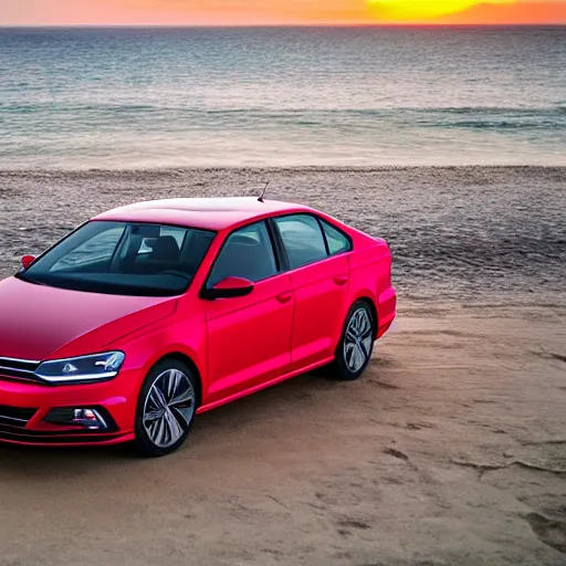 Prompt: volkswagen Jetta mk6 parked at a beach with beautiful women around it in bikinis, aesthetic, sunset