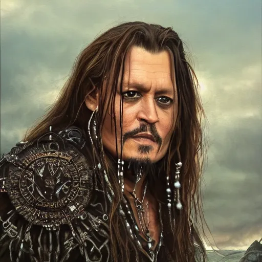 Prompt: Johnny Depp, elden ring boss, matte painting, detailed, elden ring, oil on canvas