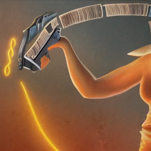 Prompt: photograph of a neolithic person holding a plasma rifle