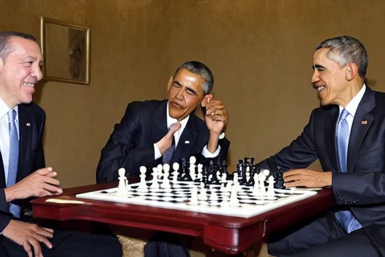 Image similar to barack obama and recep tayyip erdogan playing chess