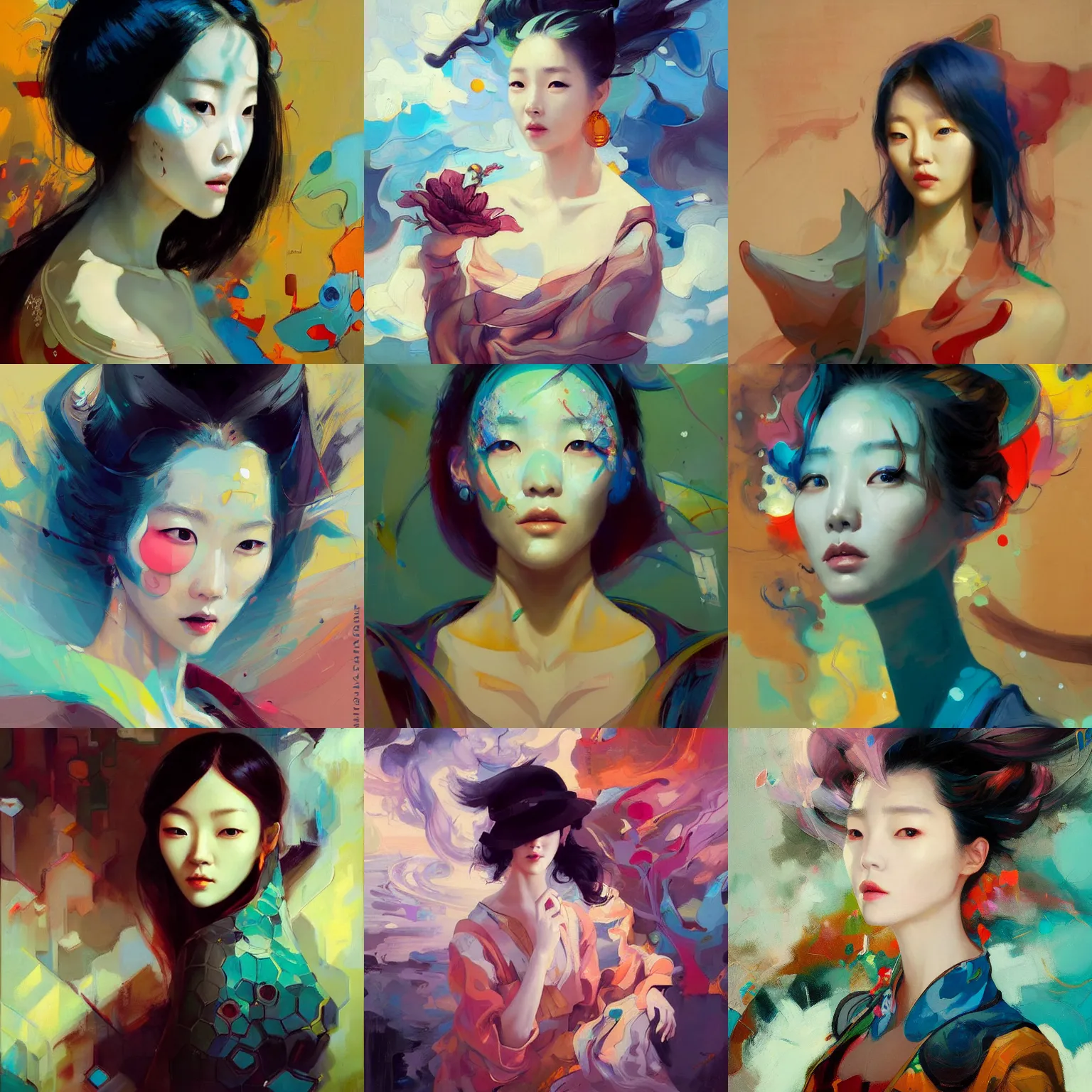 Prompt: portrait of a beautiful korean woman in otherworldly environment by peter mohrbacher, jeremy mann, francoise nielly, van gogh, ross tran