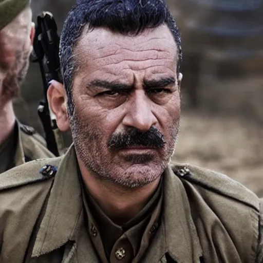 Image similar to kurdish general in a movie directed by christopher nolan, movie still frame, promotional image, imax 7 0 mm footage, strong and imposing