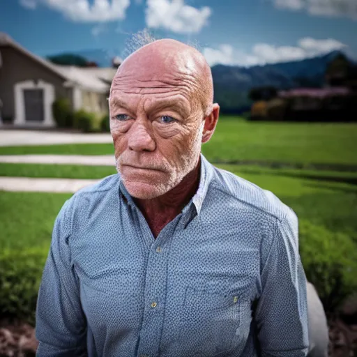 Prompt: corbin bernsen looking upset at his lawn, ( sony a 7 r iv, symmetric balance, polarizing filter, photolab, lightroom, 4 k, dolby vision, photography awardm, voque, perfect face )