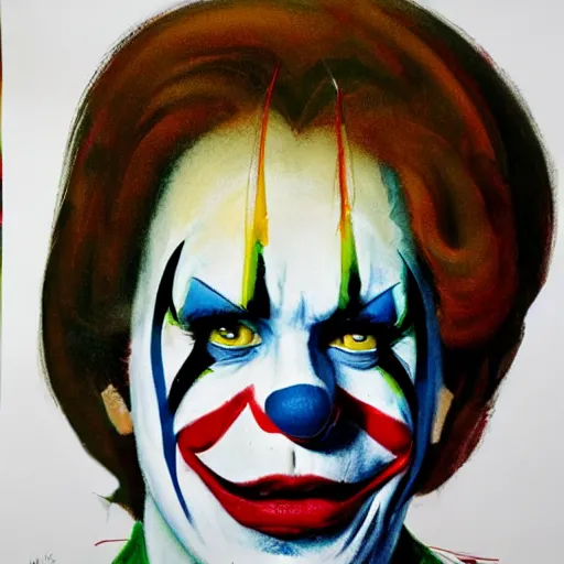 Prompt: photorealistic picture, by bob peak and alex ross, humfrey the clown movie poster, gouache and wash paints, fine details, fine intricate, fine facial proportionate, fine body proportionate, fine fix broken line, fine fix duplicate line, fine background proportionate, smooth focus, sharp details, bokeh, 4 k, fine 5 k details