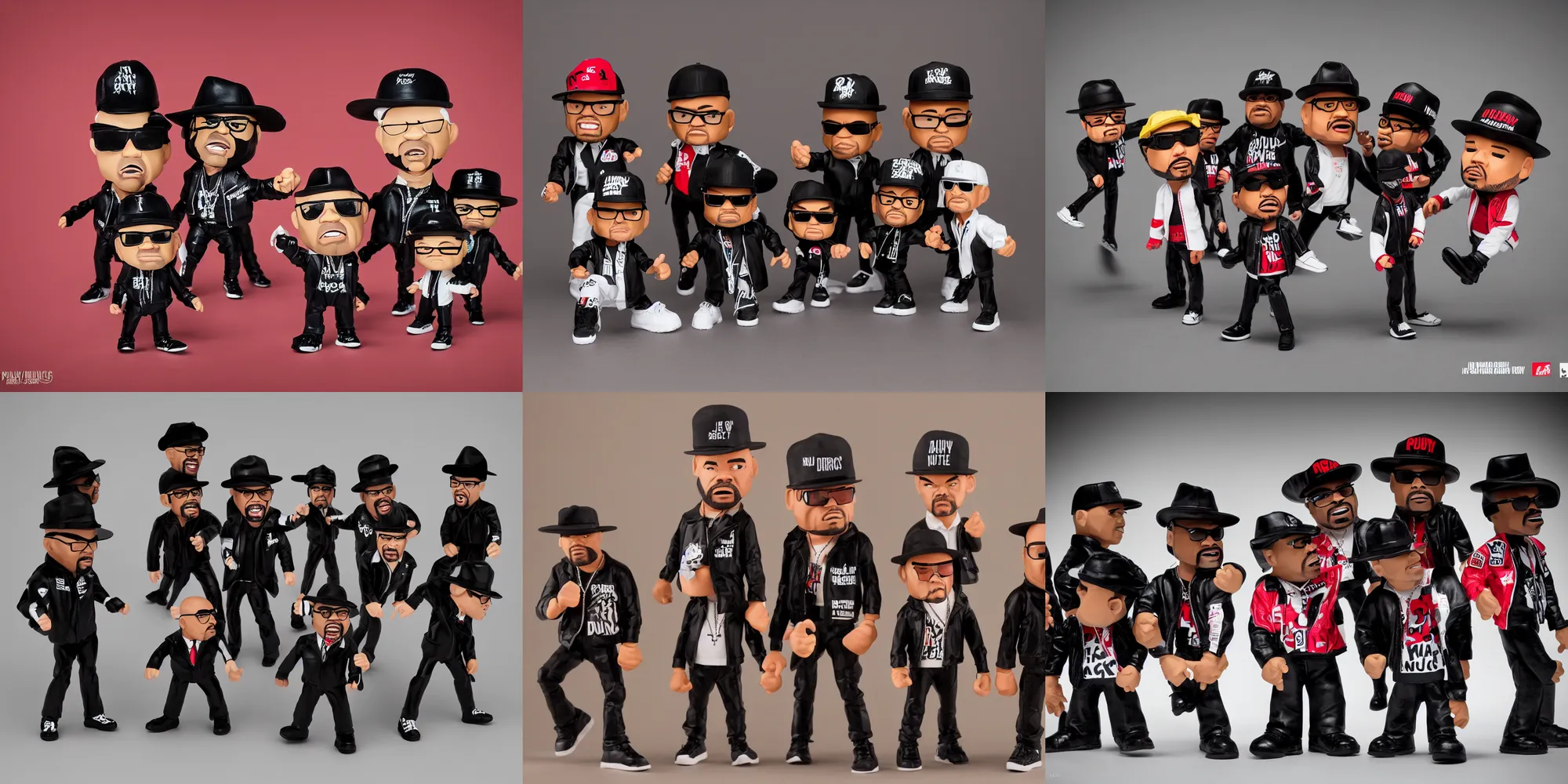 Prompt: run dmc as vinyl toys by pay jay figure, studio product photography, single strobe light, lowkey light, dark background