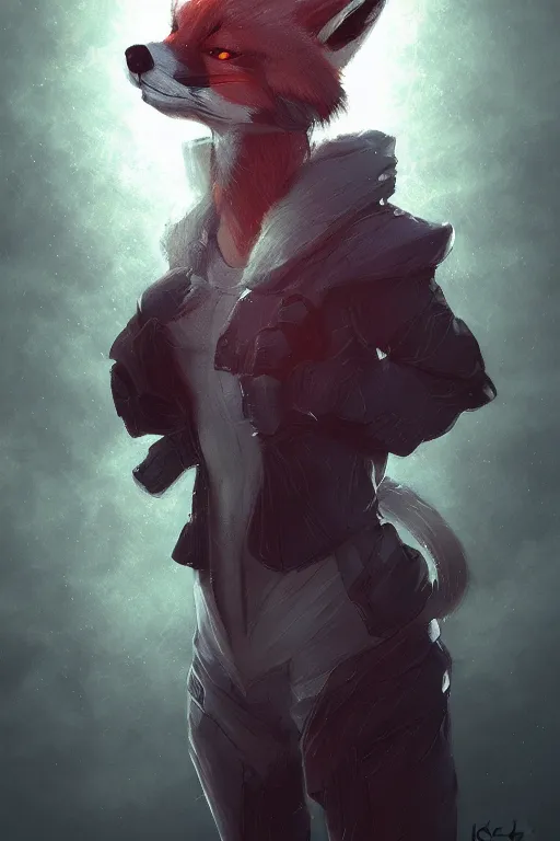 Image similar to a fox fursona, trending on artstation, by kawacy, furry art, digital art, cyberpunk, high quality, backlighting