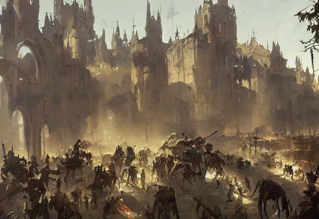 Image similar to ismail inceoglu painting of a medieval situation in the middle ages, painting, trending on artstation, by greg manchess and by craig mullins and by kilian eng and by jake parker