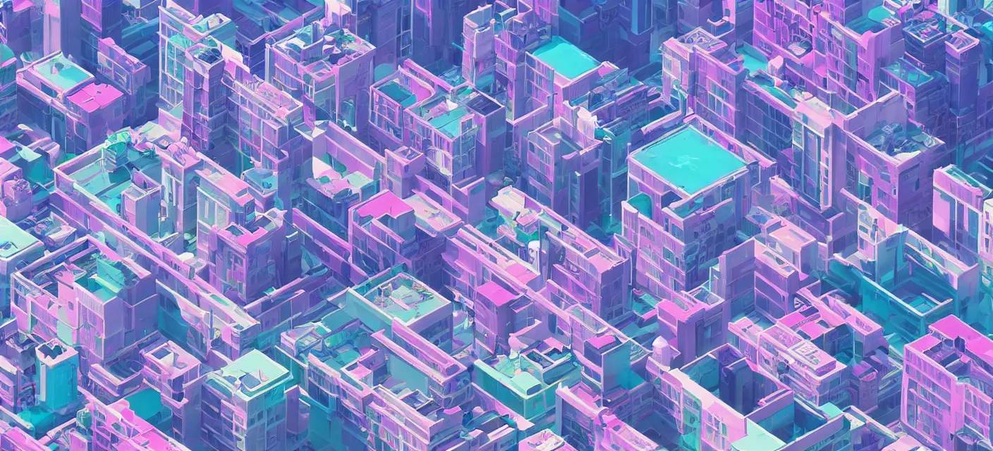 Image similar to vaporwave videogame city wallpaper, deskmat. io, low poly, large,