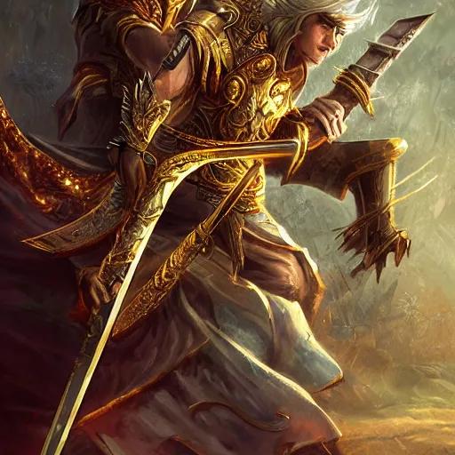 Image similar to a giant golden sword, a broad blade sword weapon, epic fantasy style art, fantasy epic digital art, epic fantasy card game art