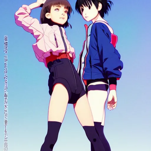 Image similar to a beautiful boyish natalie portman gravure model, wearing oversized mayan bomber jacket and leotard with overalls, bulky poofy bomber jacket with mesoamerican patterns, mesoamerican street fashion, gapmoe yandere grimdark, trending on pixiv fanbox, painted by greg rutkowski makoto shinkai takashi takeuchi studio ghibli, akihiko yoshida