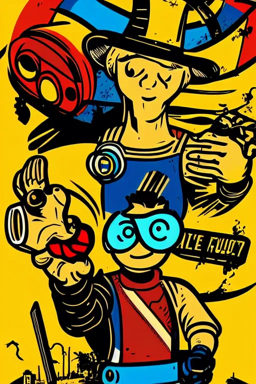 Image similar to fallout 7 6 retro futurist illustration art by butcher billy, sticker, colorful, illustration, highly detailed, simple, smooth and clean vector curves, no jagged lines, vector art, smooth andy warhol style