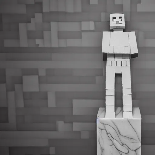 Image similar to a photography of a marble statue of steeve from minecraft at the louvres museum, f 2. 0, 4 k