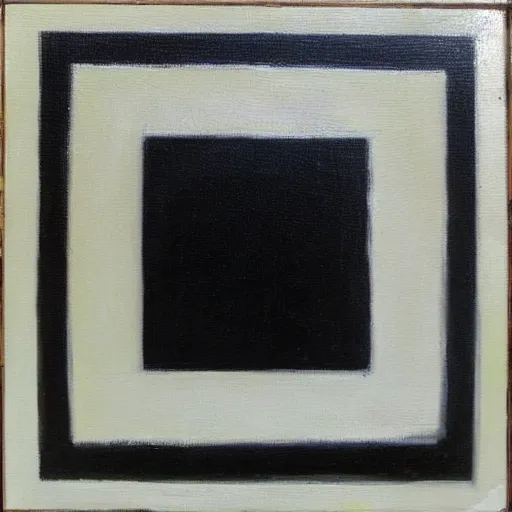 Prompt: oil painting, black square on center of white canvas