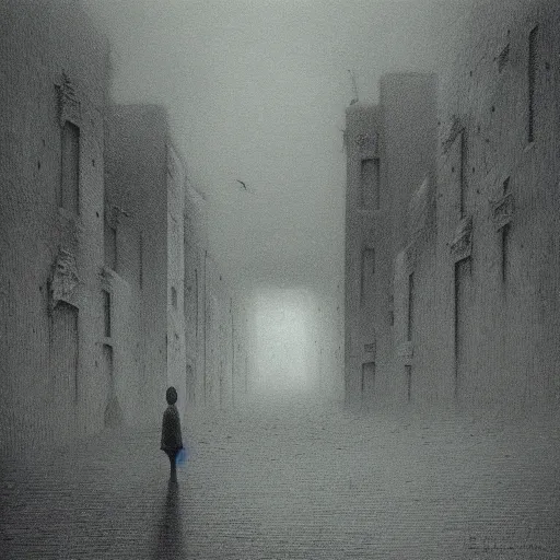 Prompt: eerie town by Beksinski