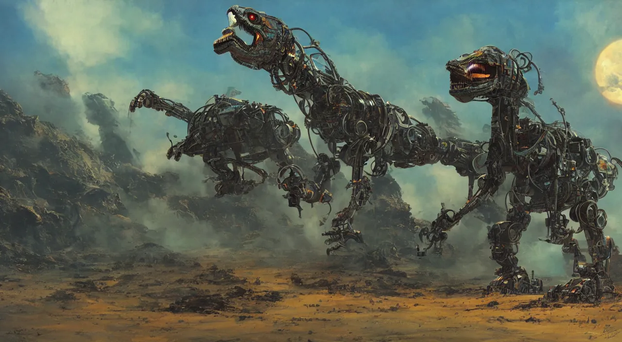 Prompt: robot dinosaur, 4k chris foss concept art