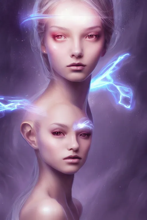 Image similar to a photographic portrait of an attractive young girl, partially clothed in ethereal armor, surrounded by faint whisps of plasma, emitting psychic powers, beautiful bone structure, perfectly proportioned face, perfect eyes, intricate, elegant, highly detailed, hyper detailed, trending on tumblr, by artgerm, by loish, fantasy scene, fantasy aesthetic, trending on Artstation