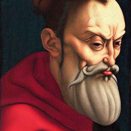 Prompt: portrait painting of angry Michelangelo di Lodovico with topknot in the style of japanese cartoon