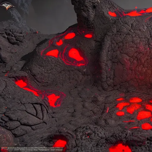 Prompt: molag bal, tyrant, glowing red eyes, lava pools, cracked ground, photorealistic