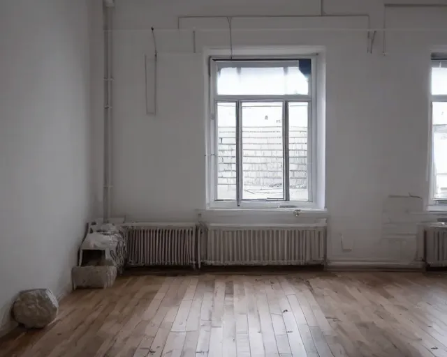 Prompt: Liminal space, clean floor and walls, dimly lit by sunlight from the windows, cosy, relaxing