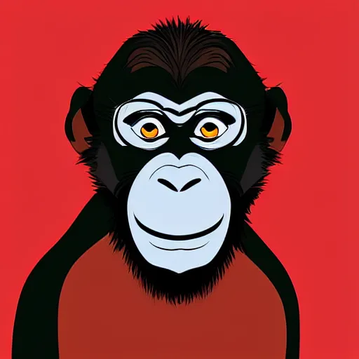 Prompt: cartoon portrait monkey red background digital art