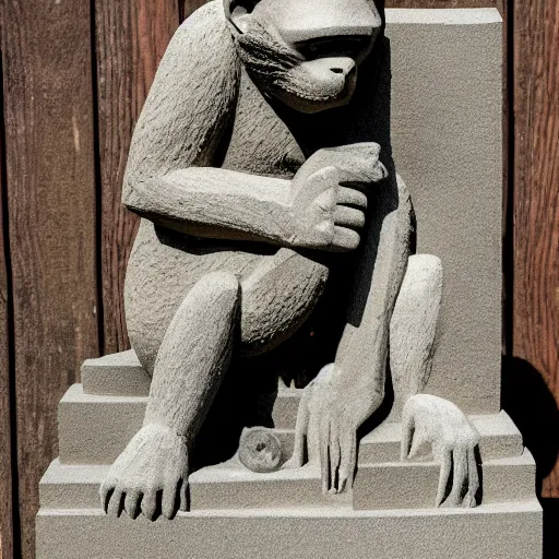 Image similar to a concrete statue of a monkey playing the guitar