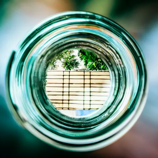 Prompt: a whole world inside a mason jar. studio photography. closeup. 4K. 14mm lens. iso 180. f/2.8.