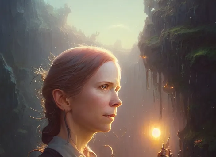 Image similar to highly detailed portrait of amy ryan, stephen bliss, unreal engine, fantasy art by greg rutkowski, loish, rhads, ferdinand knab, makoto shinkai and lois van baarle, ilya kuvshinov, rossdraws, tom bagshaw, global illumination, radiant light, detailed and intricate environment