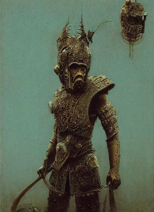 Prompt: ape warrior in ancient ornamented armor concept, beksinski, ruan jia