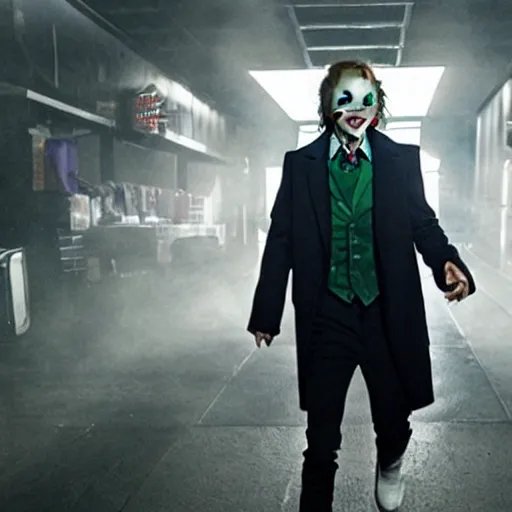 Image similar to movie still of justin bieber as the joker