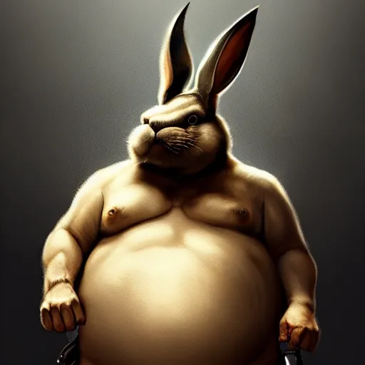 Prompt: portrait of the real life menacing Big Chungus, expressive pose, futuristic, highly detailed, digital painting, artstation, concept art, smooth, sharp focus, dramatic light, studio light, by rembrandt