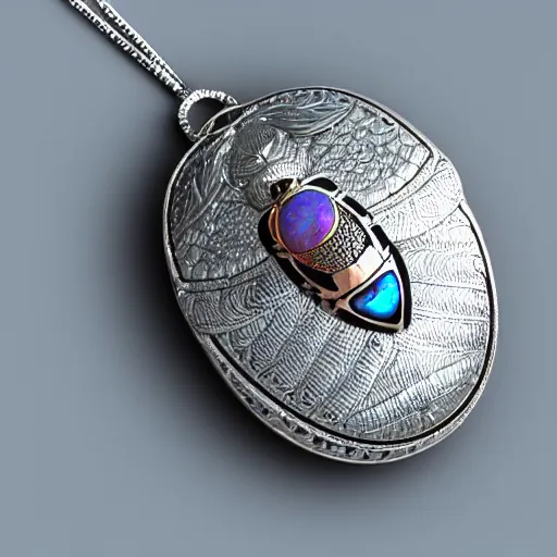 Image similar to jewelry engraved in scarab, beetle, opal diamond, art noveau, art deco, 8k , artstation, render, elegant, album art, artistic, billelis, decorative art