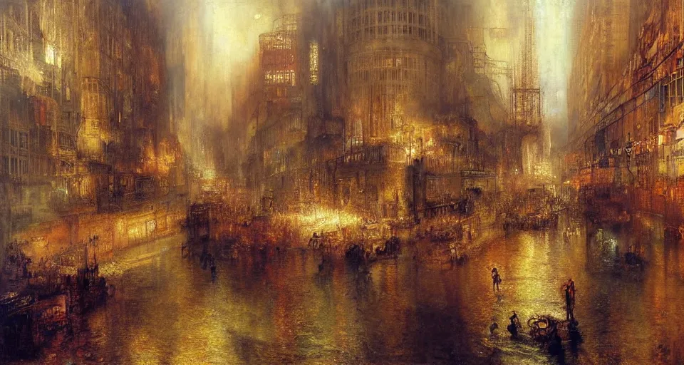 Image similar to illegal marketplace hidden in the sewers. steampunk, cyberpunk, soviet, oil on canvas by William Turner