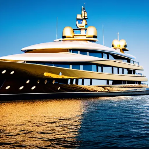 Image similar to wrinkled old man polishing the side of a gold plated mega yacht