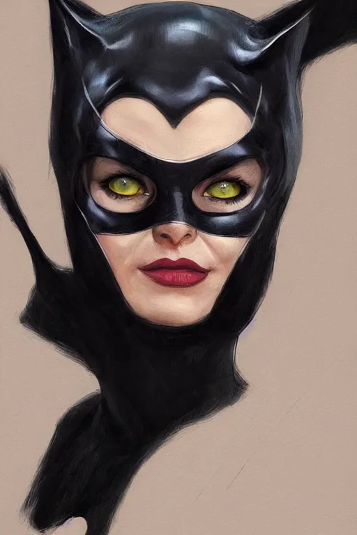 Prompt: portrait of Catwoman by Julia Razumova, Albert Aublet, and Sam Spratt trending on artstation