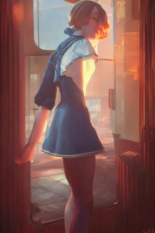 Image similar to a portrait of emma stone, bioshock infinite setting, vivid colors, soft lighting, atmospheric, cinematic, moody, in the style of ilya kuvshinov and range murata, krenz cushart, rule of thirds, oil on canvas, 8 k