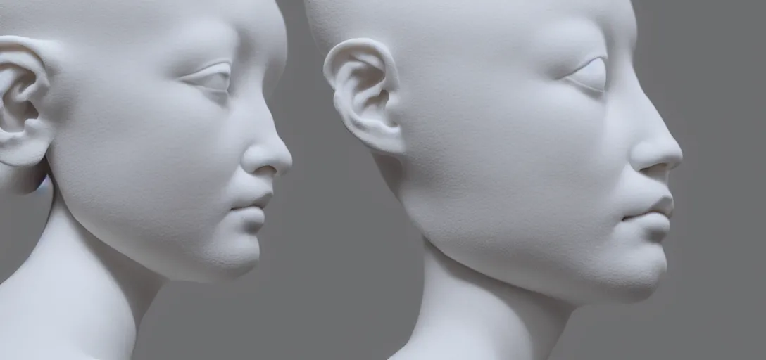 Image similar to symmetry!! full head, shoulders and bust, beautiful female porcelain sphinx body sculpture by daniel arsham and raoul marks, intricate, elegant, highly detailed, digital painting, artstation, concept art, smooth, sharp focus, all white features on a white background, delicate facial features, golden ratio composition,