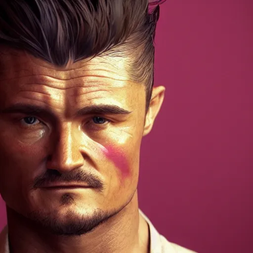 Image similar to hyperrealistic orlando bloom crazy out of his mind, stunning 3 d render inspired by istvan sandorfi & xiang duan, perfect symmetry, dim volumetric cinematic lighting, 8 k octane comprehensive render, extremely mega hyper - detailed and lifelike attributes & atmosphere, intricate, realistic flesh texture, masterpiece, artstation, stunning,