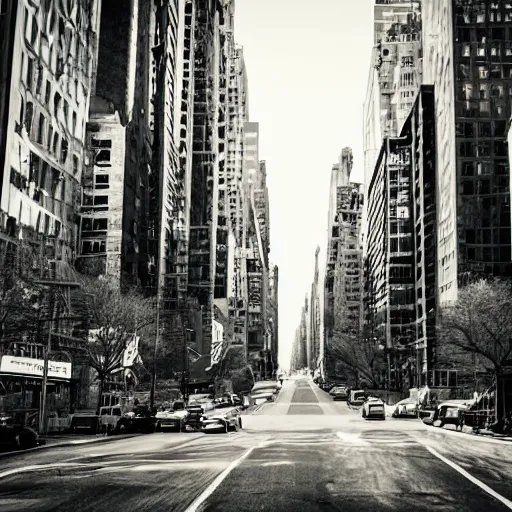 Image similar to a view of apocalyptic new york street from perspective of car window