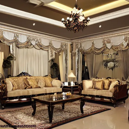 Prompt: photorealistic imperial living room imperial furniture big ceiling