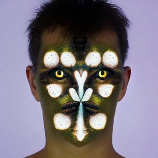 Image similar to a human face made out of moths