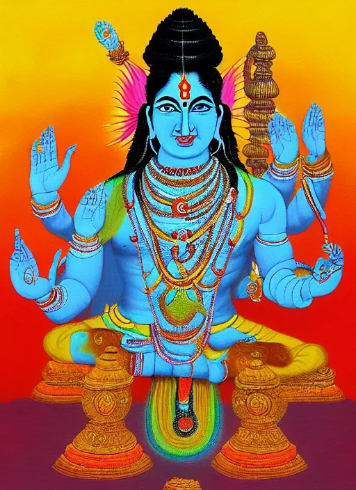 Image similar to digital visionary painting, hindu art, masterpiece, lord shiva creates the world with his primordial om, realistic, highly detailed, post produced