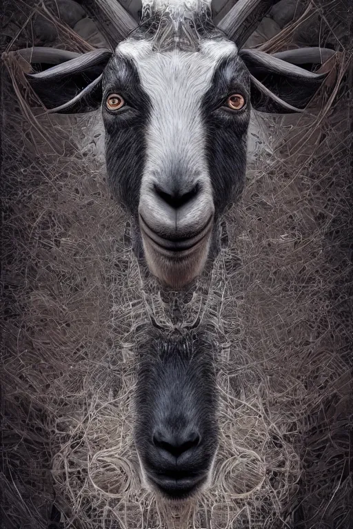 Image similar to portrait of a goat, intricate, abstract, intricate artwork, nightmare fuel by tooth wu wlop beeple dan mumford, octane render