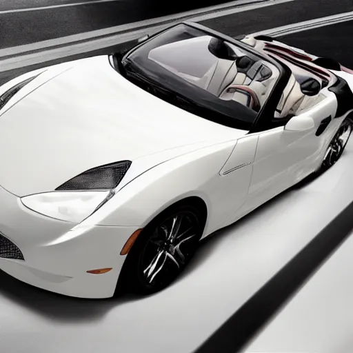 Image similar to a convertible sports car with seats covered in white fur