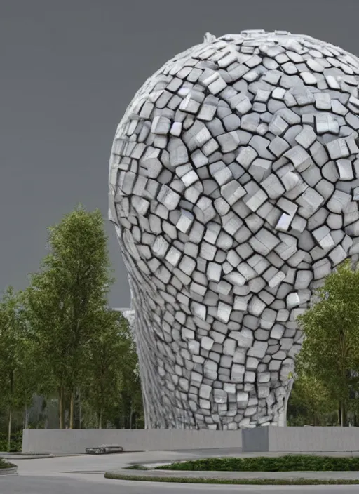 Prompt: highly detailed realistic architecture 3 d render of a futurisctic stele monument made from spheres in frank gehry style standing near a highway, archdaily, made in unreal engine 4 octane render