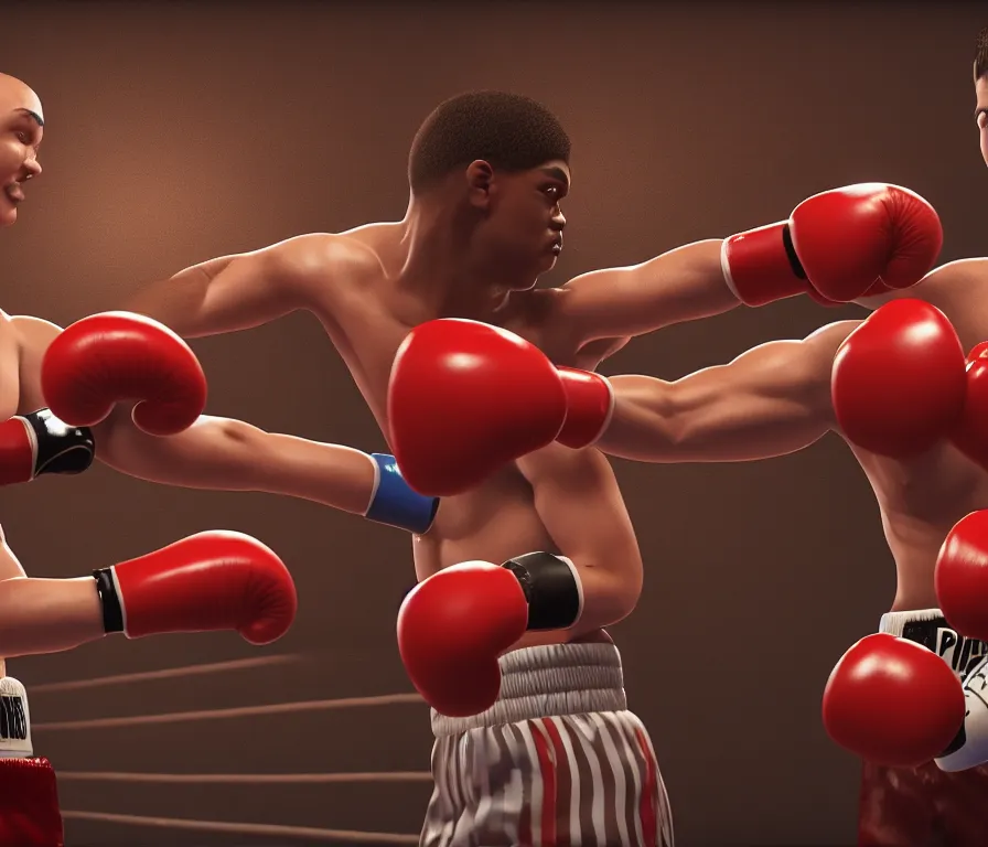 Image similar to Domino's pizza in a boxing match with Pizza Hut, deviantart, cinematic, 8k
