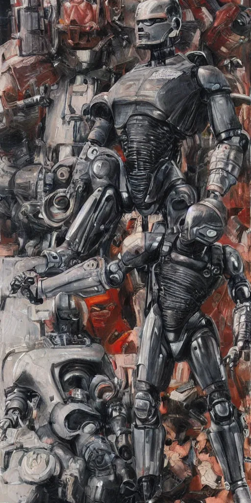 Image similar to oil painting scene from Robocop movie art by kim jung gi