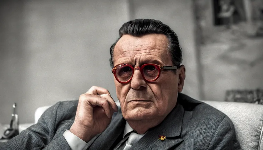 Prompt: hyper-realistic and very-long angle 2010s movie still of Josip Broz Tito, by Paolo Sorrentino, Leica SL2 30mm, beautiful color, high quality, high textured